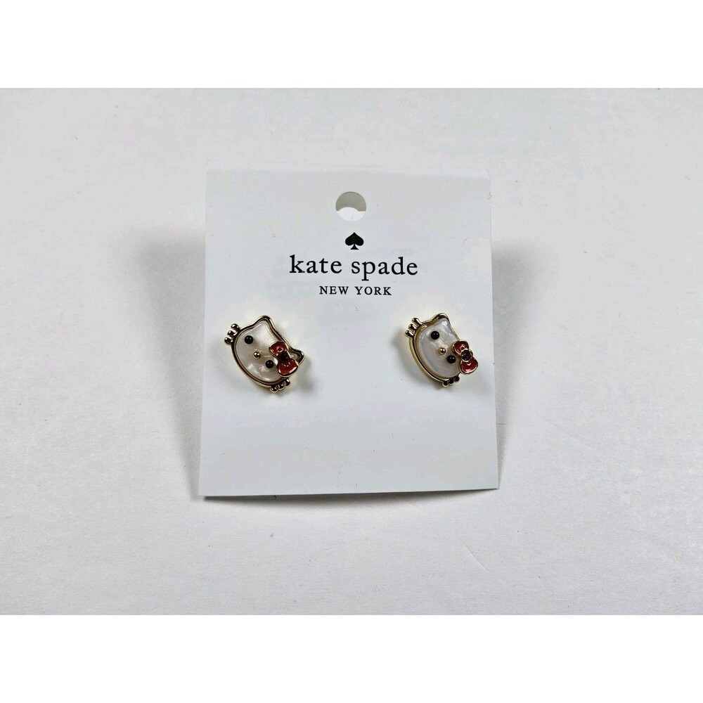Hello Kitty x Kate Spade New York Gold-Tone Enamel Cat Face Stud Earrings